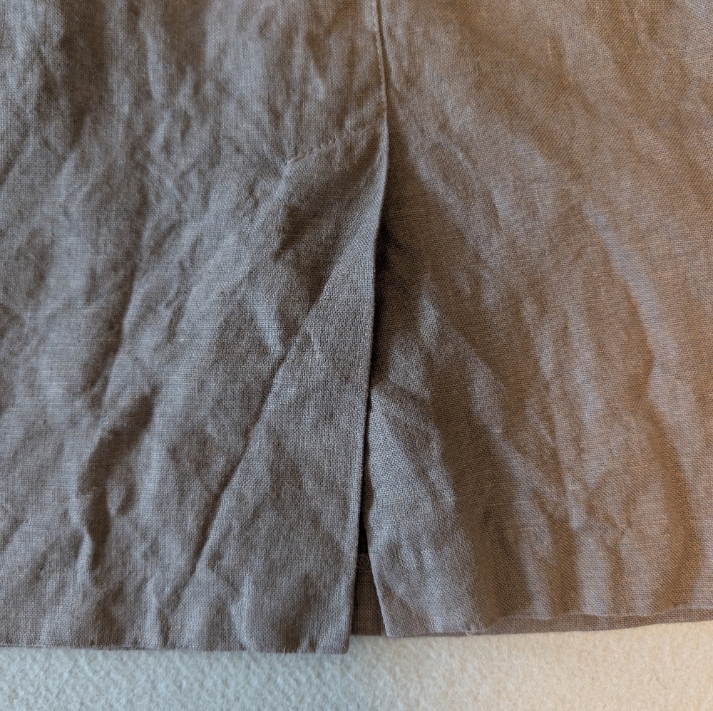 Vintage Finity Taupe Linen Pleated Knee Length Skirt Size 12 Small Natural Eco image 10